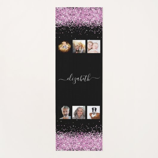 Foto Collage Black Blush Pink Namensskript Yogamatte (Vorderseite)