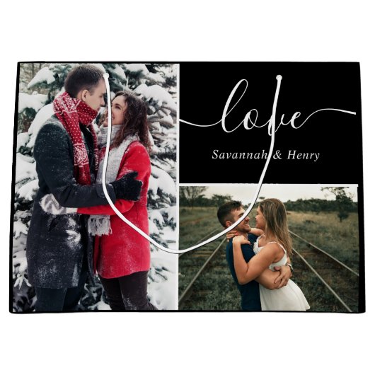 Foto Collage Black Liebe Script Große Geschenktüte (Vorderseite)