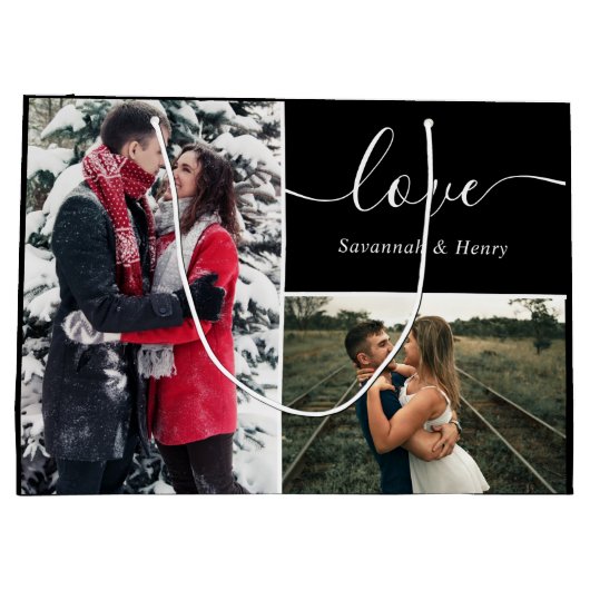 Foto Collage Black Liebe Script Große Geschenktüte (Rückseite)