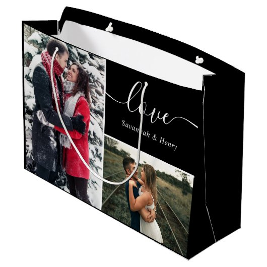 Foto Collage Black Liebe Script Große Geschenktüte (Rückseite Schrägansicht)
