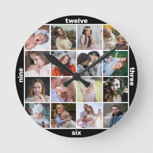 Foto Collage Black Mod 16 Instagram Pic Runde Wanduhr