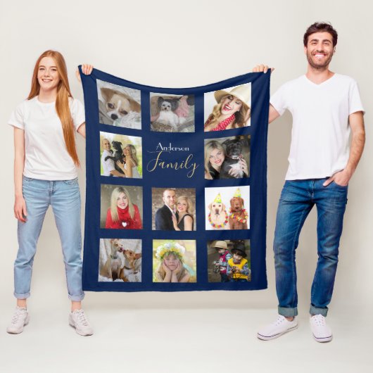 Foto Collage Blanket Navy Blau mit Namen Fleecedecke (Beispiel)