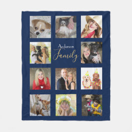Foto Collage Blanket Navy Blau mit Namen Fleecedecke