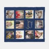 Foto Collage Blanket Navy Blau mit Namen Fleecedecke (Vorderseite (Horizontal))