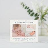 Foto Collage Blue Handsome Boy Birth Ankündigung Postkarte (Stehend Vorderseite)