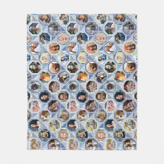 Foto Collage Blue Quilt Look 28 Custom Bild Fleecedecke (Vorderseite)