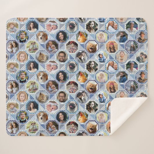 Foto Collage Blue Quilt Look 28 Custom Bild Sherpadecke (Vorderseite (Horizontal))
