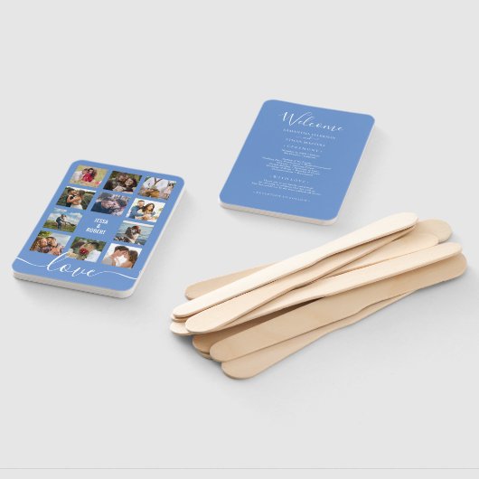 Foto Collage Blue Wedding Programm Fächer (Non-assembled)