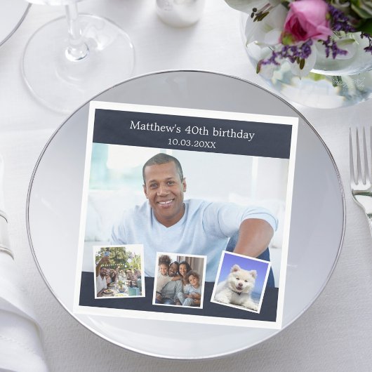 Foto Collage Blue White Geburtstagsparty Serviette