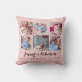 Foto Collage Blush Rose Mit Monogramm Geburtsstatu Kissen (Vorderseite)