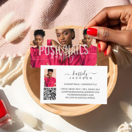 Foto Collage Bold Name Script Kalligrafie QR Code Visitenkarte