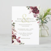 Foto Collage Burgundy Blumenzange Grüne Hochzeit Einladung (Stehend Vorderseite)