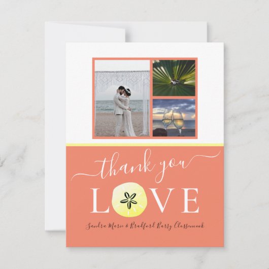 Foto Collage Burnt Orange Coral Wedding / Liebe Dankeskarte (Vorderseite)