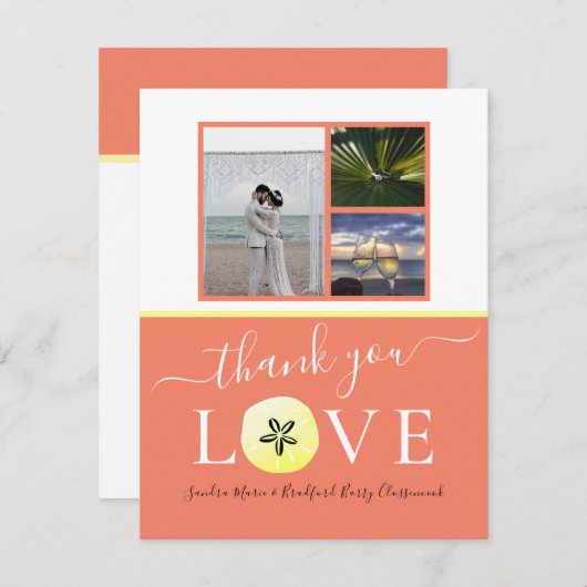 Foto Collage Burnt Orange Coral Wedding / Liebe Dankeskarte (Vorne/Hinten)
