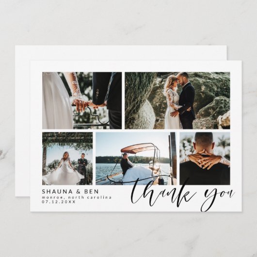 Foto Collage Calligraphy Wedding Vielen Dank Dankeskarte (Vorne/Hinten)