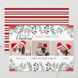 Foto Collage Card Red & White Candy Cane Holiday Feiertagskarte