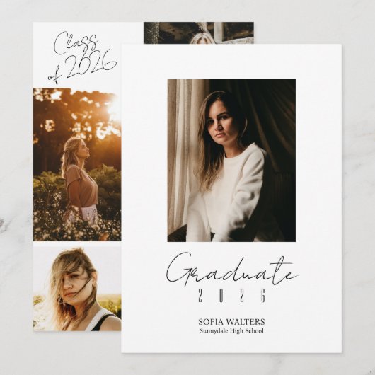 Foto Collage Class of Script Modern Grad Ankündigung (Vorne/Hinten)