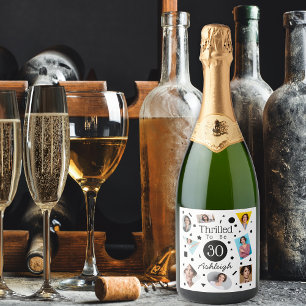 Foto Collage Confetti Name 30. Geburtstag Schaumweinetikett