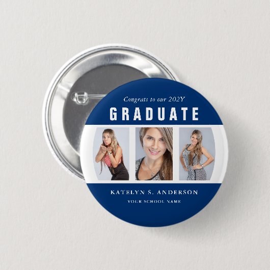 Foto Collage Custom Blue and White Abschluss Button (Vorne & Hinten)