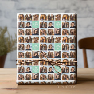 Foto Collage Custom Monogram Minze Green Geschenkpapier