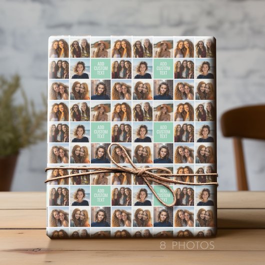 Foto Collage Custom Monogram Minze Green Geschenkpapier