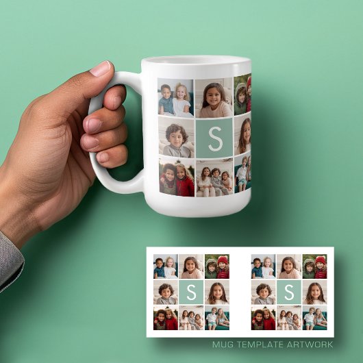 Foto Collage Custom Monogram Minze Green Kaffeetasse