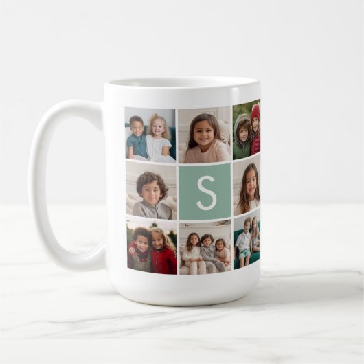 Foto Collage Custom Monogram Minze Green Kaffeetasse (Links)