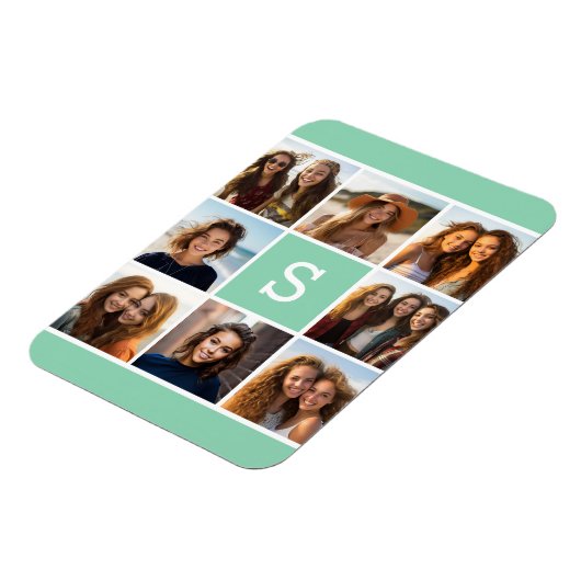 Foto Collage Custom Monogram Minze Green Magnet (Linke Seite)