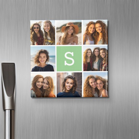Foto Collage Custom Monogram Minze Green Magnet