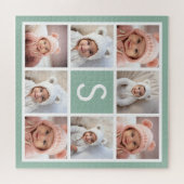 Foto Collage Custom Monogram Minze Green Puzzle (Horizontal)