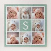 Foto Collage Custom Monogram Minze Green Puzzle (Vertikal)
