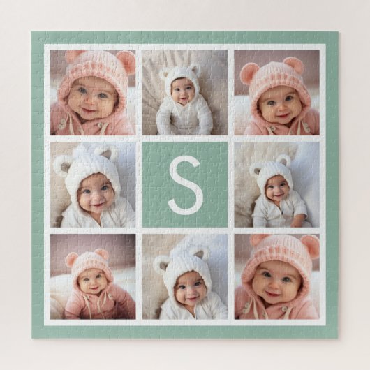 Foto Collage Custom Monogram Minze Green Puzzle (Vertikal)