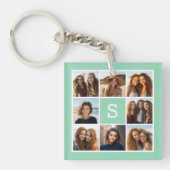 Foto Collage Custom Monogram Minze Green Schlüsselanhänger (Vorderseite)