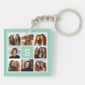 Foto Collage Custom Monogram Minze Green Schlüsselanhänger (Rückseite)