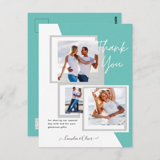 Foto Collage DANK IHNEN Hochzeit/Baby/Graduate/JA Postkarte (Vorne/Hinten)