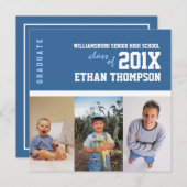 Foto-Collage der Abschluss-Mitteilungs-3 im Blau Einladung (Vorne/Hinten)