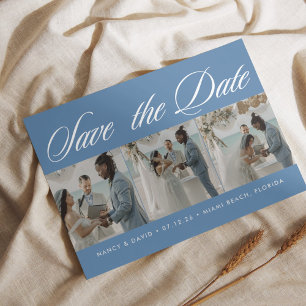 Foto-Collage Dusty Blue Strandhochzeit Save The Date