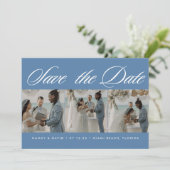 Foto-Collage Dusty Blue Strandhochzeit Save The Date (Stehend Vorderseite)