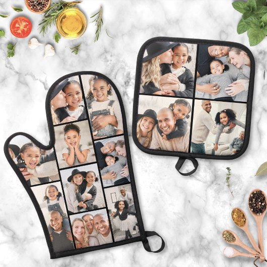 Foto-Collage Einfaches Bild Ofenhandschuh & Topflappen-Set