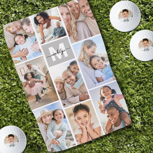 Foto Collage Einfaches Monogramm Bild Golfhandtuch