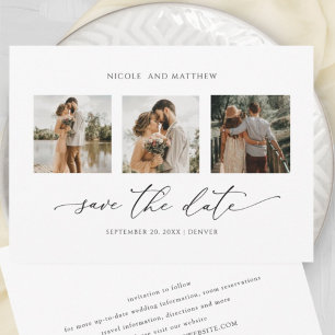 Foto Collage Elegante Minimalistische Hochzeit Save The Date