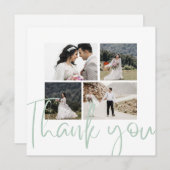 Foto Collage Elegante Sage Wedding Dankeschön Kart Einladung (Vorne/Hinten)