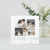 Foto Collage Elegante Sage Wedding Dankeschön Kart Einladung (Stehend Vorderseite)