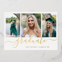 Foto Collage Elegante Script Graduation Party Gold