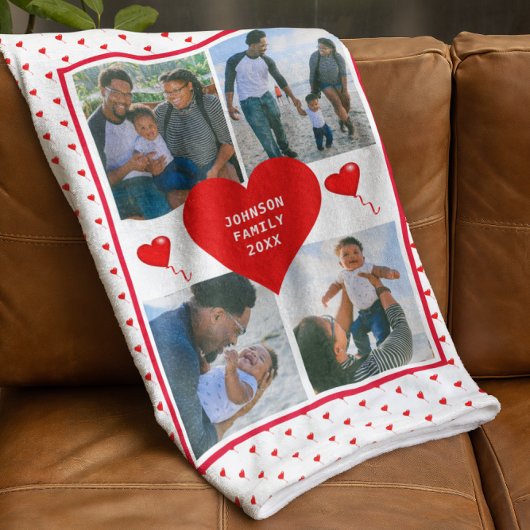 Foto Collage Familie Personalisiertes Valentinherz Fleecedecke