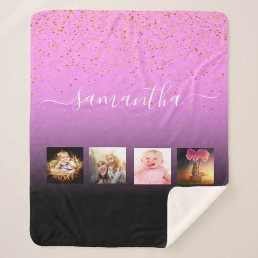Foto Collage Familie schwarz violett rosa mit Mono Sherpadecke (Vorderseite)