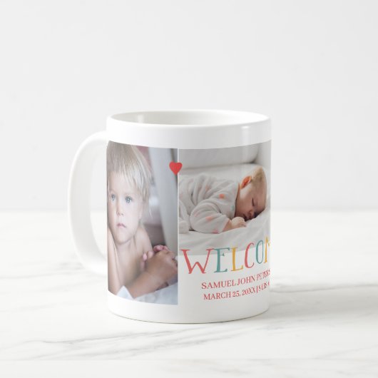 Foto Collage Familie willkommen Neugeborenes Kaffeetasse (Vorderseite Links)
