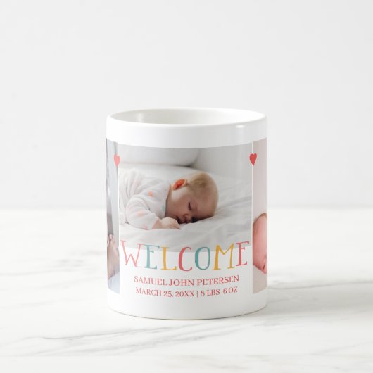 Foto Collage Familie willkommen Neugeborenes Kaffeetasse (Mittel)