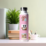 Foto Collage Familienname pink Trinkflasche<br><div class="desc">Personalisieren und fügen Sie 9 Fotos von Familie,  Freunden,  Haustieren. Fügen Sie Ihren Vornamen und Familiennamen weiße Buchstaben hinzu. Roter Hintergrund</div>