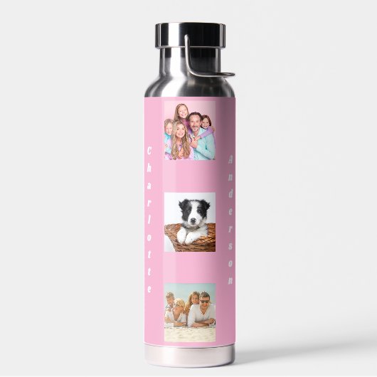 Foto Collage Familienname pink Trinkflasche (Links)
